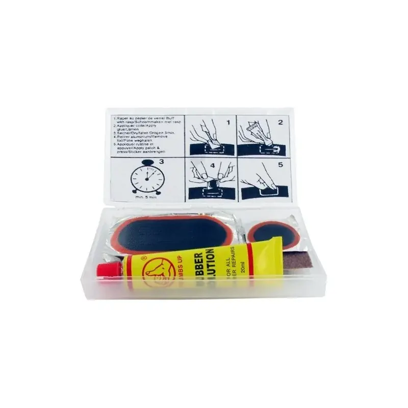 Seulement Aujourd&rsquo;hui Kit réparation chambre à air SHAK avec 5 rustines diamètre 70×32 mm et 2 rustines 30 mm + colle et abrasif