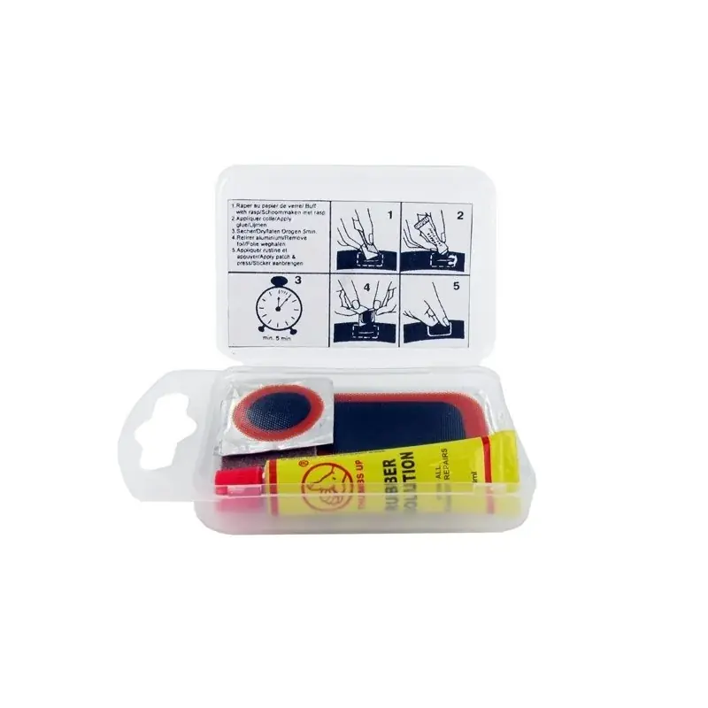 Seulement Aujourd&rsquo;hui Kit réparation chambre à air SHAK avec 2 rustines diamètre 20 mm et 5 rustines 45×25 mm + colle et abrasif