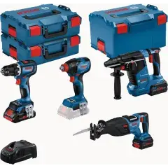 Kit 4 outils ProCORE18V (GSR90/GDX210/GSA28/GBH24) + 1 batterie 4Ah + 2 batteries 5,5Ah + GAL 1880CV en coffret L-BOXX – BOSCH – 0615990N37 Remise