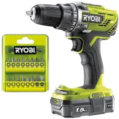 Prix Choc Perceuse-visseuse ONE+ 18V R18DD3-115GA17 + 1 batterie 1,5Ah + chargeur + jeu embouts - RYOBI - 5133004977