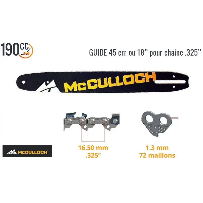 Guide chaine de tronçonneuse Mc Culloch CS50 S (45 cm – 18&Prime;) 967300301 Petit Prix