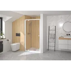 Paroi douche porte pivotante SUPRA P profilé blanc verre transparent 80cm – KINEDO – PA1521BTN Remise