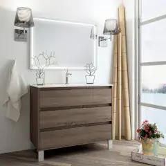 Vente Directe Meuble de salle de bain simple vasque 3 tiroirs TIRIS 3C et miroir Led VELDI britannia (chêne foncé) 80cm – COSYNEO – SIRTIRIS80VELDIBRI