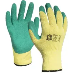 Vente Directe Pack de 12 paires de gants tricoté enduit en latex poignet bord-cote jaune/vert T10 – 7032E