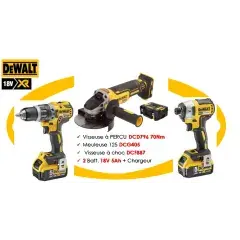 Pack de 3 outils 18V (DCF887 + DCD796 + DCG405) + 2 batteries 5Ah + chargeur + coffret TSTAK – DEWALT – DCK384P2T-QW Commander Vite