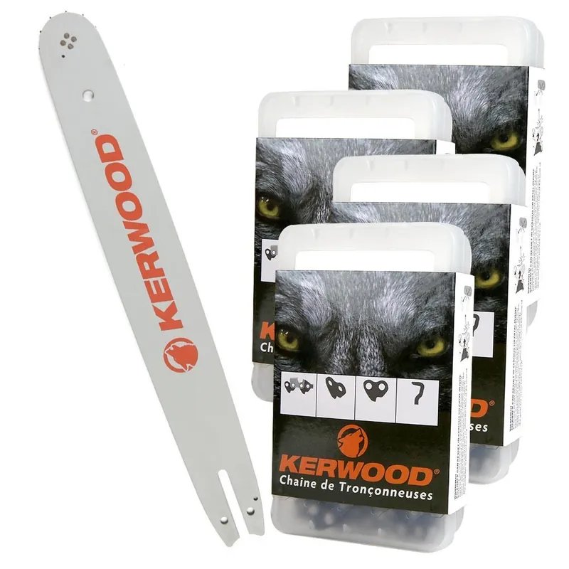 Kit tronçonneuse 1 guide + 4 chaînes Kerwood. 40 cm. 3/8”LP. 1,3 mm. 16B2KCWD. 55 maillons Super Prix