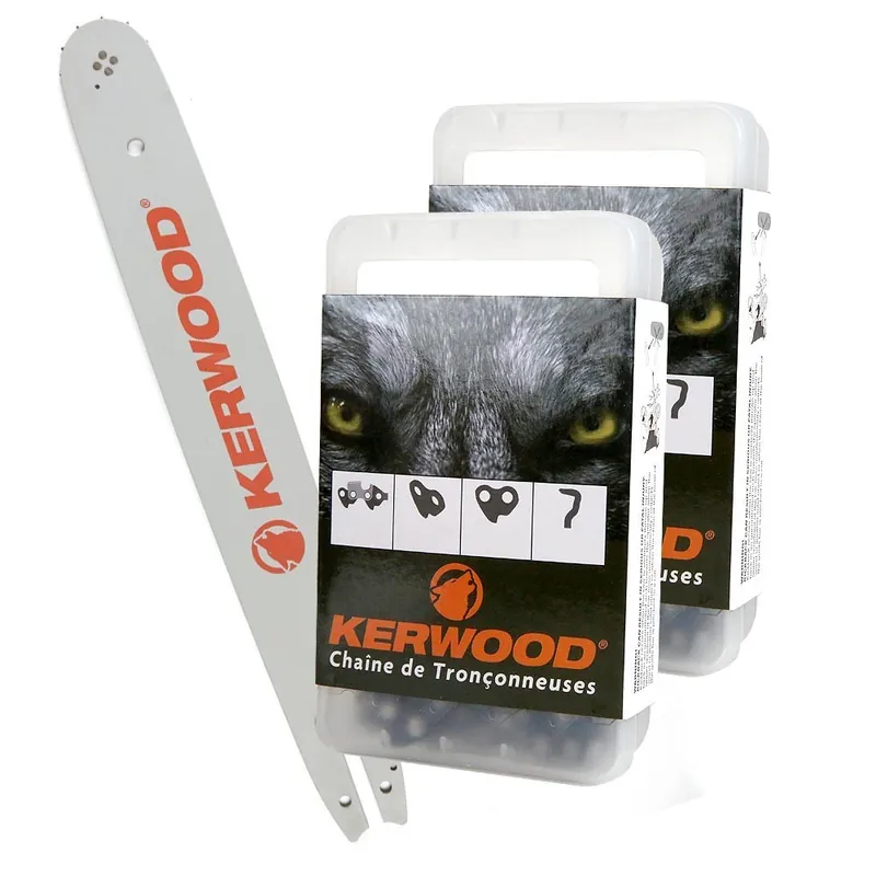Certifié Kit tronçonneuse 1 guide + 2 chaînes Kerwood. 35 cm 3/8”LP 1,3 mm. 14B2KCWA. 52 maillons