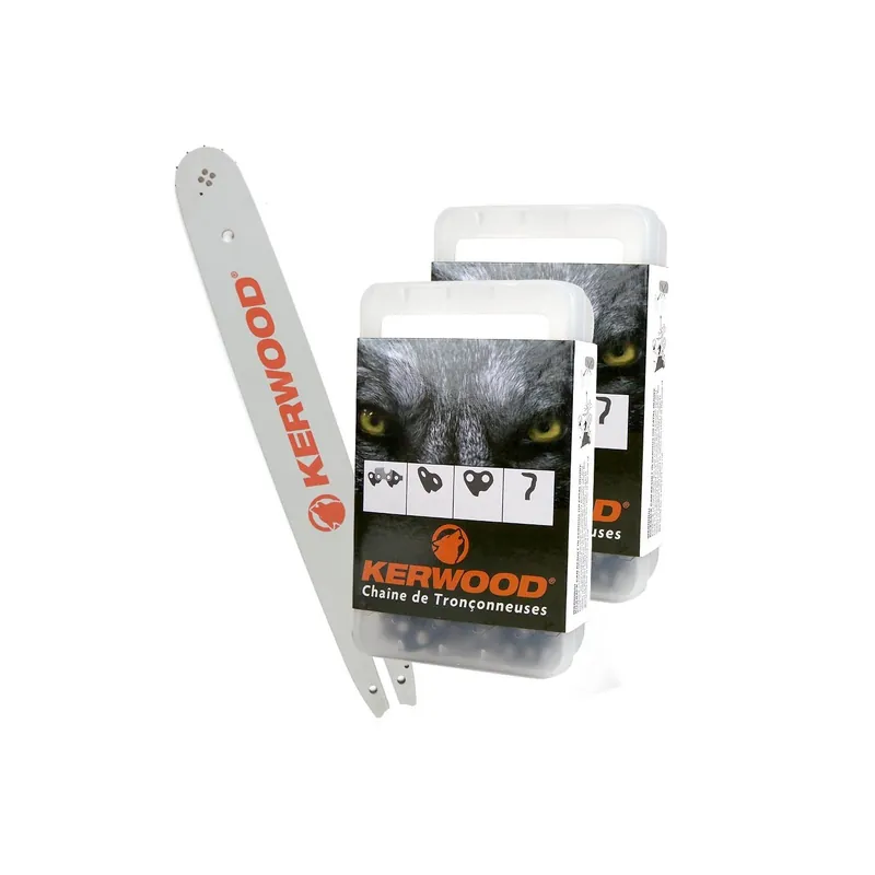 Populaire Kit tronçonneuse 1 guide + 2 chaînes Kerwood. 38 cm. 0,325”. 1,3 mm. 15C2KSWB. 64 maillons