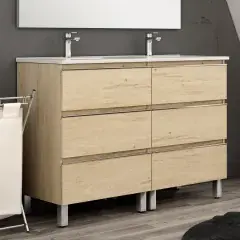Quantité Limitée Meuble de salle de bain 120cm double vasque 6 tiroirs sans miroir PALMA bambou (chêne clair) – COSYNEO – ING3CPALMA120BAMB