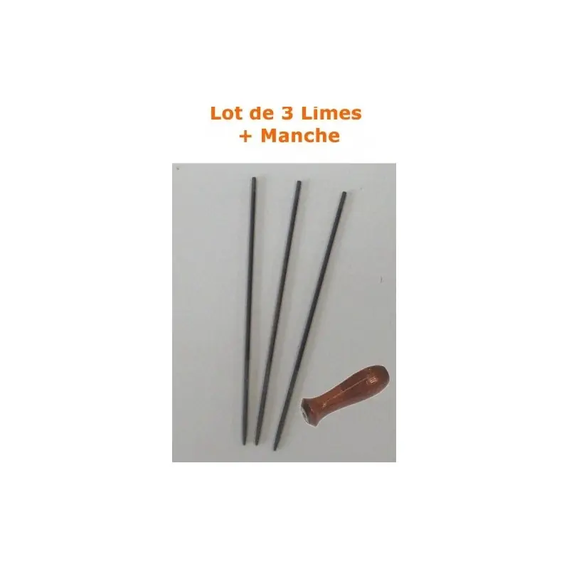 LIME4 – Lot de 3 Limes 4mm pour affutage de chaine de tronçonneuse + Manche Must-Have