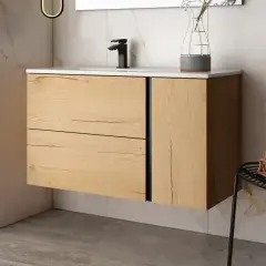 Produit De Marque Meuble de salle de bain 80cm vasque déportée 2 tiroirs sans miroir PRADO roble (chêne clair) – COSYNEO – NOXPRADO80ROBB