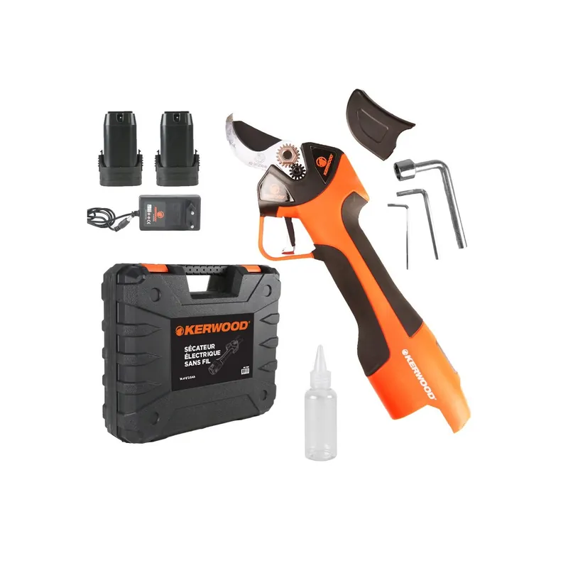 Sécateur électrique sans fil 14.4V – Coupe jusqu’à 30 mm – 2 batteries incluses – KERWOOD Authentique