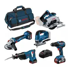 Pack de 5 outils 18V (GSR55 + GKS57 + GWS10 + GST + GSA) + 3 batteries 4Ah + chargeur + sac – BOSCH – 0615990N39 Commander Vite
