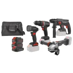 Pack 4 outils 18V KT40C5 (DD18-60 + HX18-22 + GX18-8 + LI18-400) + 2 batteries 5Ah + 1 batterie 2Ah + chargeur rapide + sac de transport - HANGER - 408201 Prix Bas