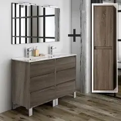 Ensemble meuble de salle de bain 120cm double vasque + colonne de rangement TIRIS britannia (chêne foncé) – COSYNEO – SIR3TIRIS120COLBRI Achetez Aujourd&rsquo;hui