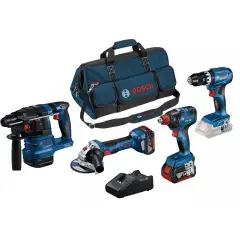 Seulement Aujourd&rsquo;hui Pack 18V 4 outils (GSB45-GBH22-GWS7-GDX200) + 2 batteries 5Ah + sac – BOSCH – PROMO71